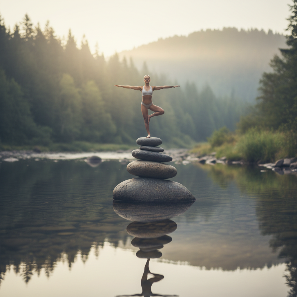 Снимка на спокойна природна среда с фокус върху баланса